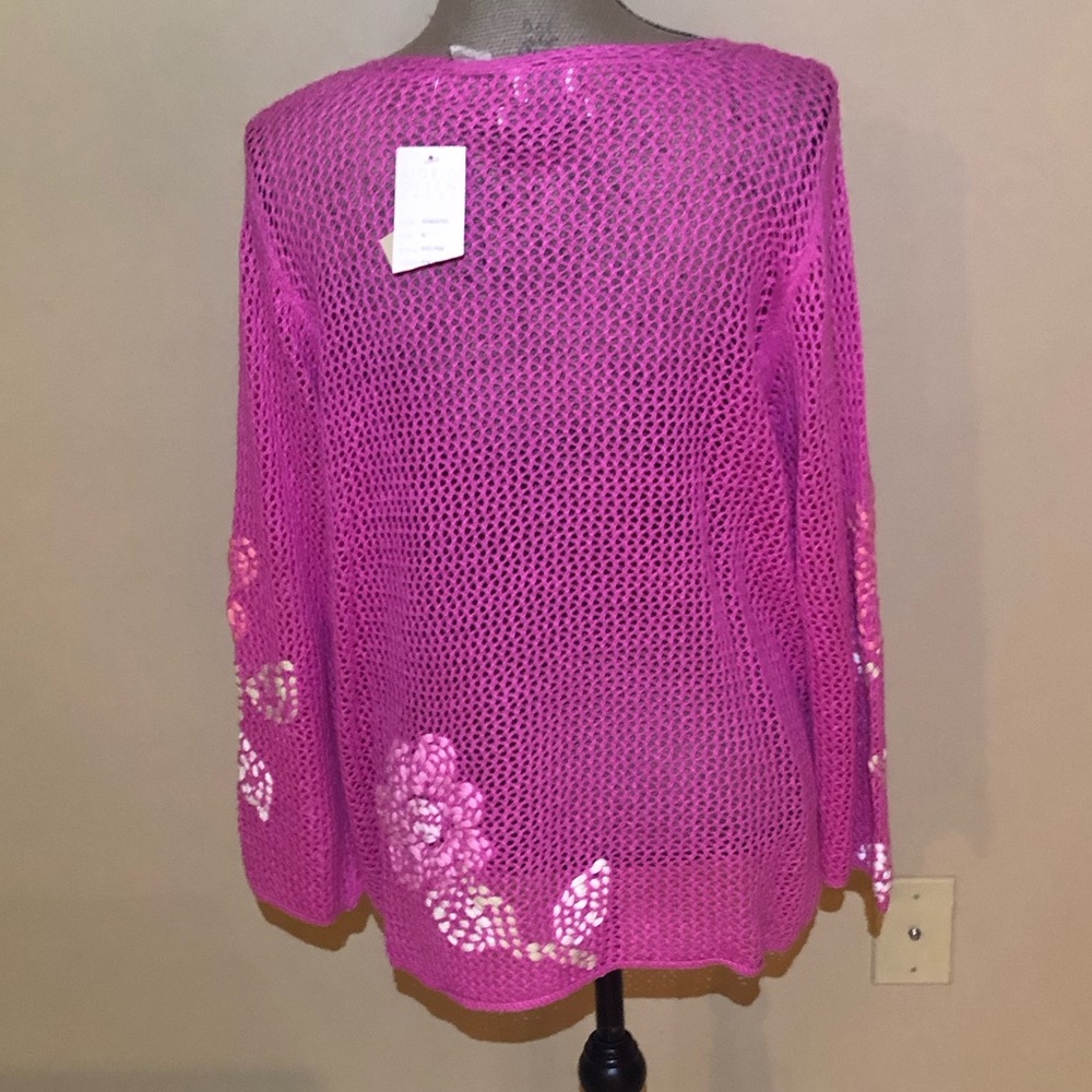 NWT Sigrid Olsen Boxy Pink and White Long Sleeve Sweater - Picture 4 of 9